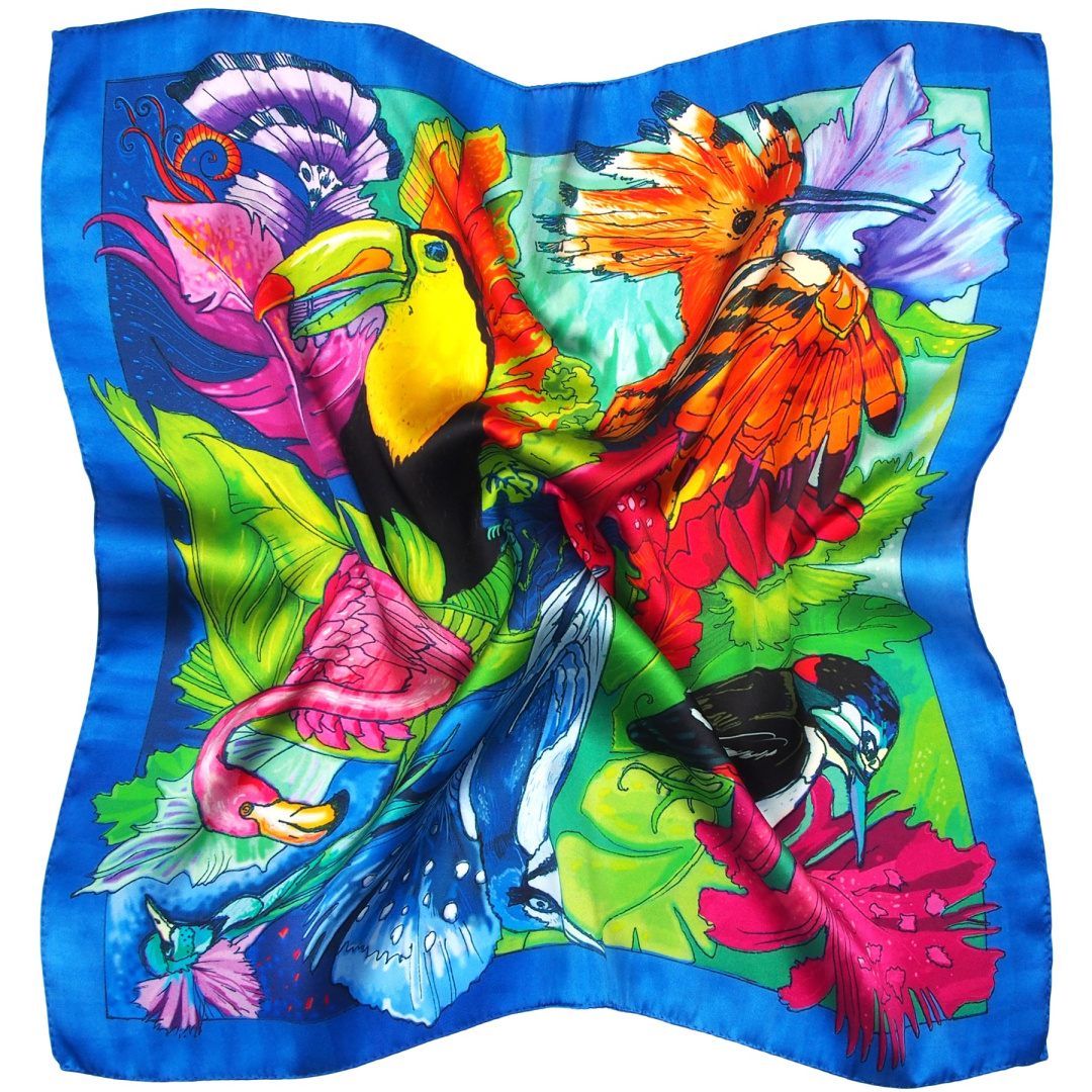 AD-439 Apaszka jedwabna rajskie ptaki 90x90cm